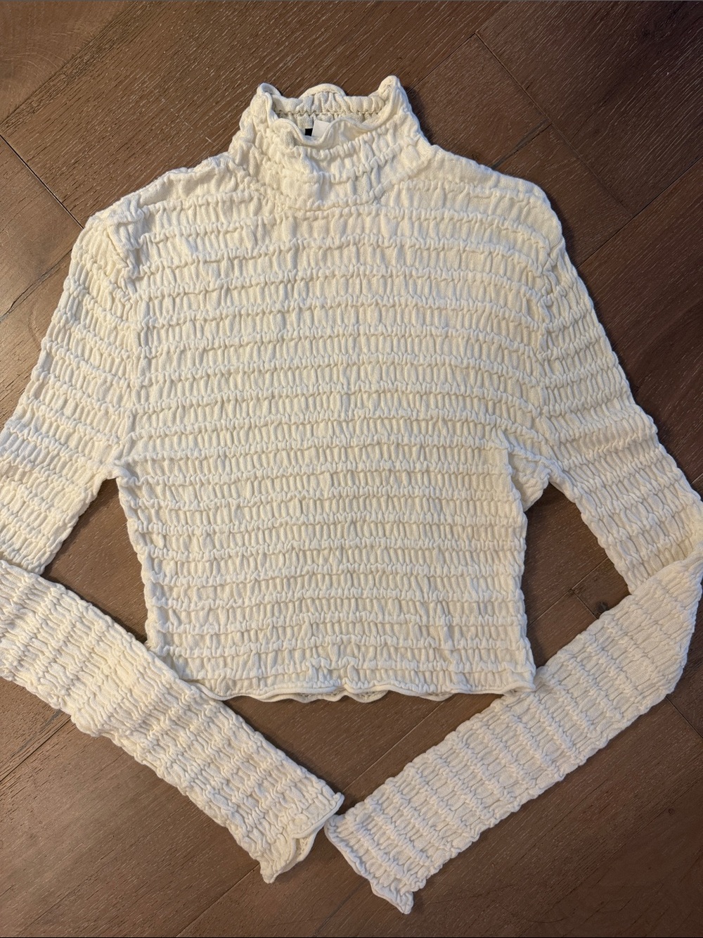 DISSH Cream Smocked Long Sleeve Mock Neck Top